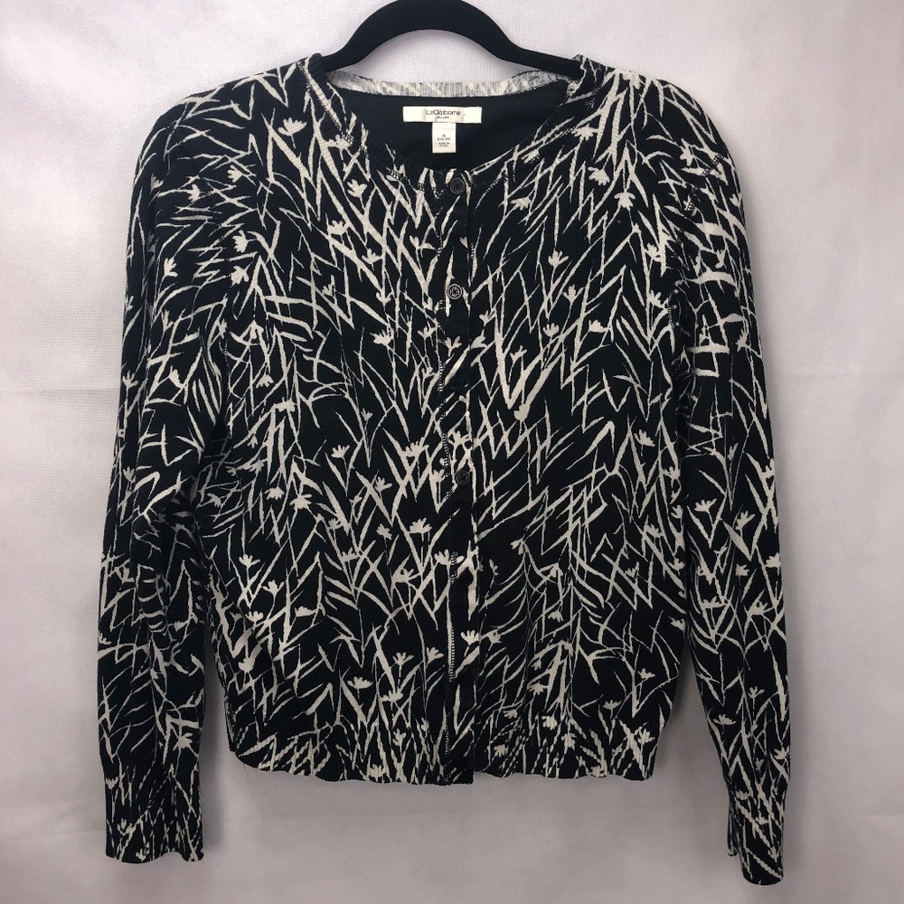 Liz Claiborne Black and White Floral Cardigan - XL